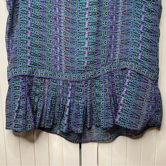 American Eagle Sleeveless Top Black Purple Teal Yellow Print Ruffle Hem Medium - Picture 5 of 7